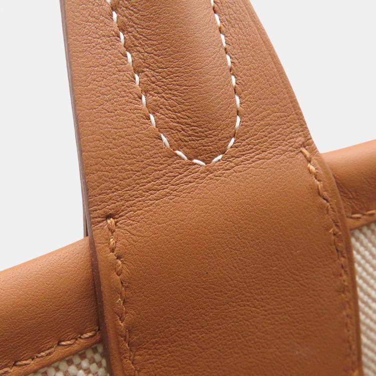 Pre Owned Hermes Steeple 25 Gris Ecru Toile H Swift Leather Handbag