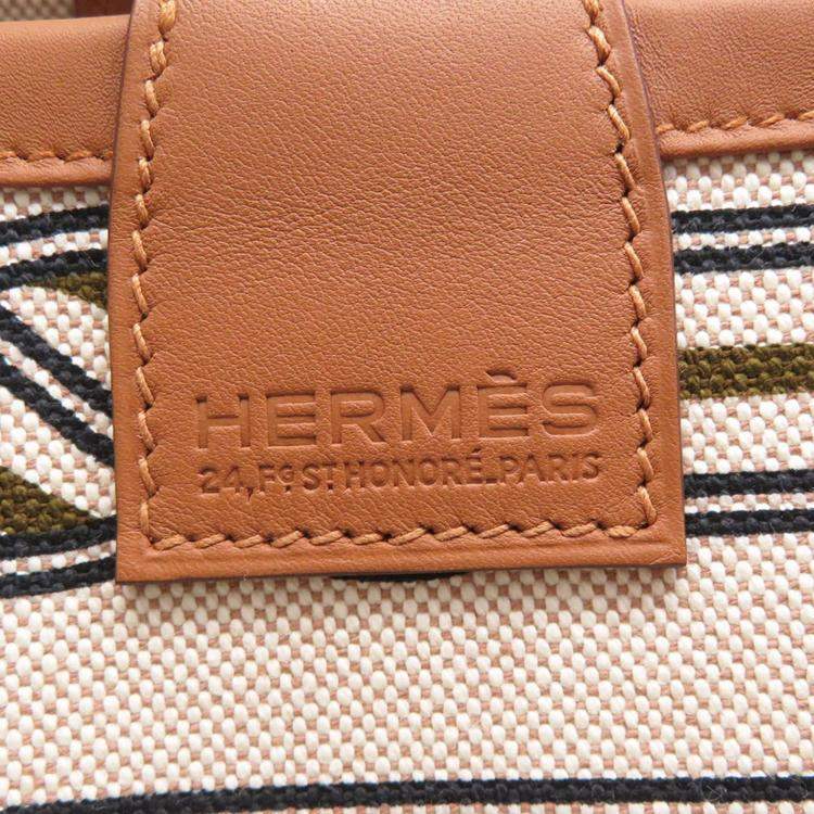 Pre Owned Hermes Steeple 25 Gris Ecru Toile H Swift Leather Handbag