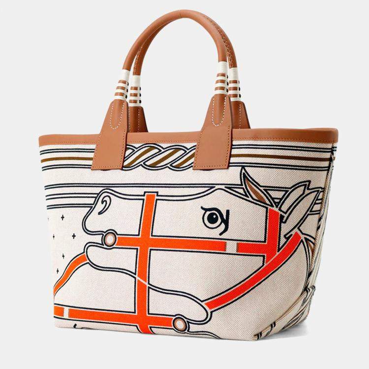 Pre Owned Hermes Steeple 25 Gris Ecru Toile H Swift Leather Handbag