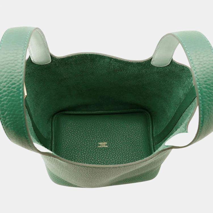 Pre Owned Hermes Picotin Lock PM Vert Moyen Vert Peppermint Taurillon Clemence Swift Leather Handbag