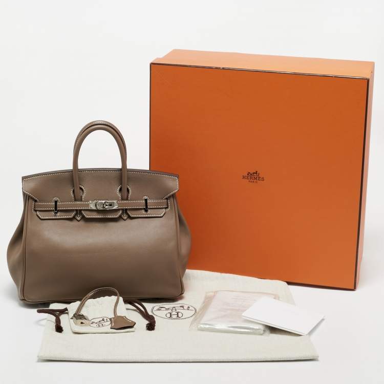 Pre Owned Hermes Etoupe Swift Leather Palladium Finish Birkin 25 Bag