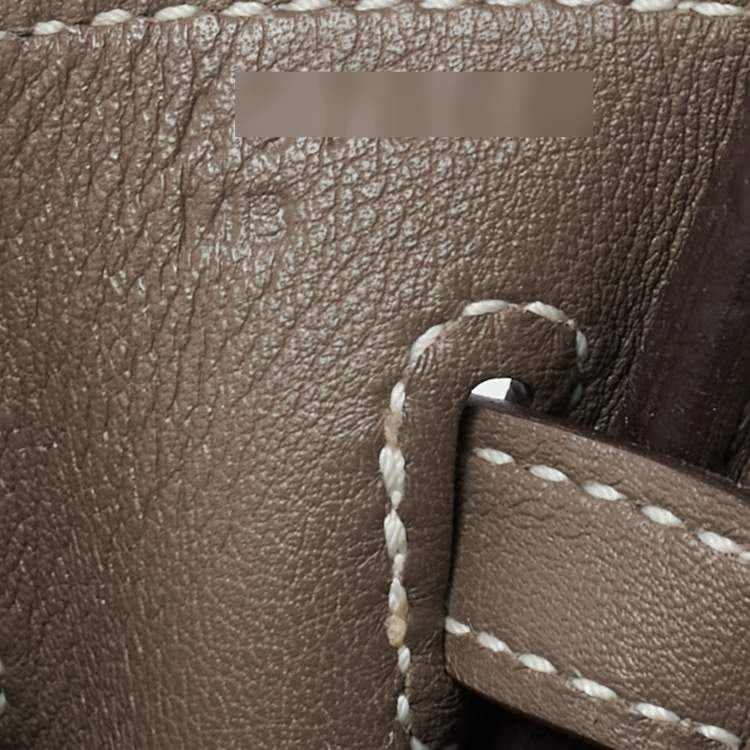 Pre Owned Hermes Etoupe Swift Leather Palladium Finish Birkin 25 Bag