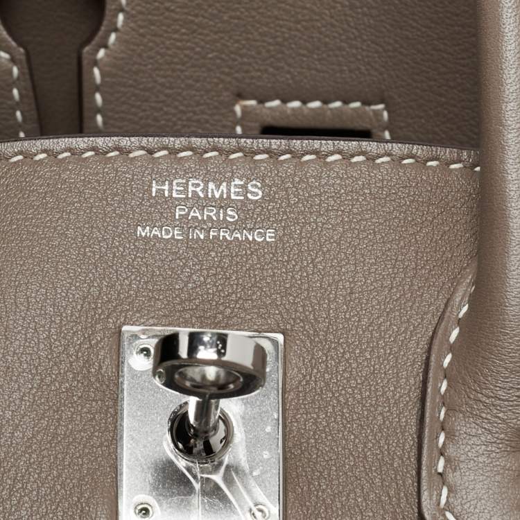 Pre Owned Hermes Etoupe Swift Leather Palladium Finish Birkin 25 Bag