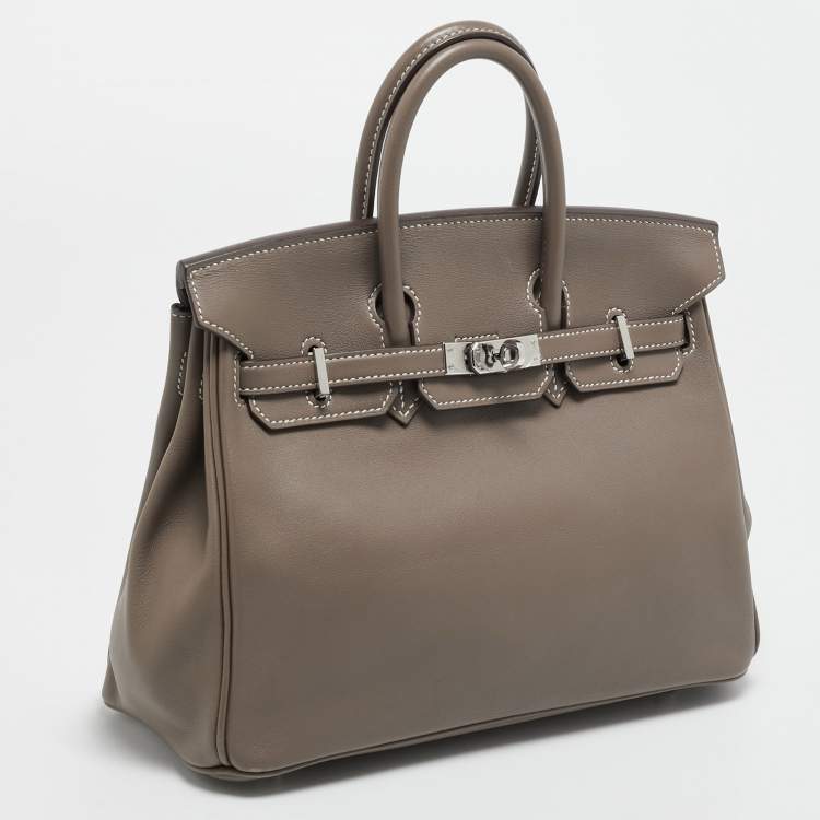 Pre Owned Hermes Etoupe Swift Leather Palladium Finish Birkin 25 Bag