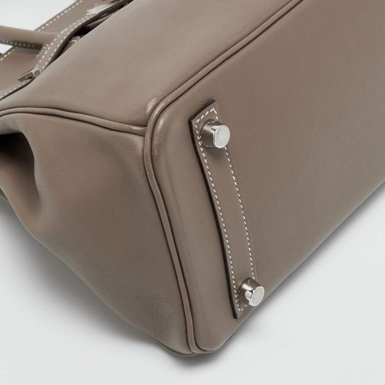 Pre Owned Hermes Etoupe Swift Leather Palladium Finish Birkin 25 Bag