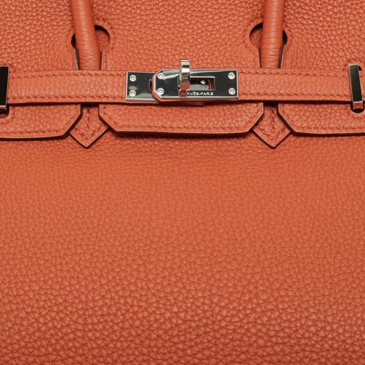 Pre Owned Hermes Terre Battue Togo Leather Palladium Finish Birkin 25 Bag