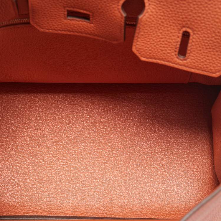Pre Owned Hermes Terre Battue Togo Leather Palladium Finish Birkin 25 Bag