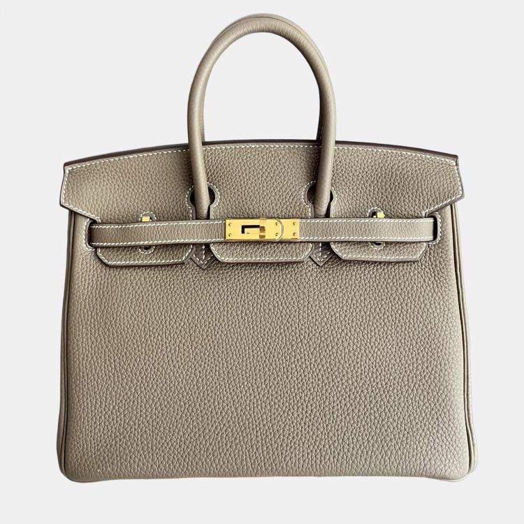 Pre Owned Hermes Birkin 25 Elephant Grey Togo Leather Tote Bag
