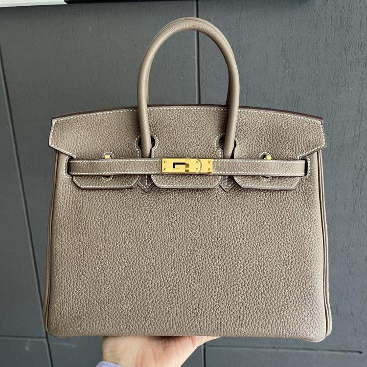 Pre Owned Hermes Birkin 25 Elephant Grey Togo Leather Tote Bag