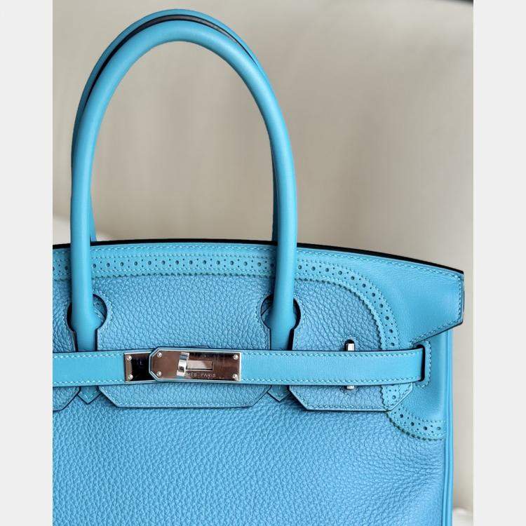 Pre Owned Hermes Birkin 30 Turquoise Togo Leather Tote Bag