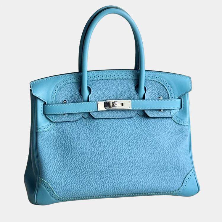 Pre Owned Hermes Birkin 30 Turquoise Togo Leather Tote Bag