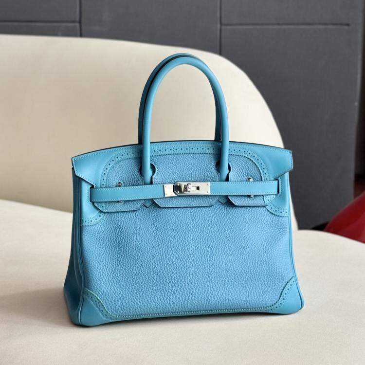 Pre Owned Hermes Birkin 30 Turquoise Togo Leather Tote Bag