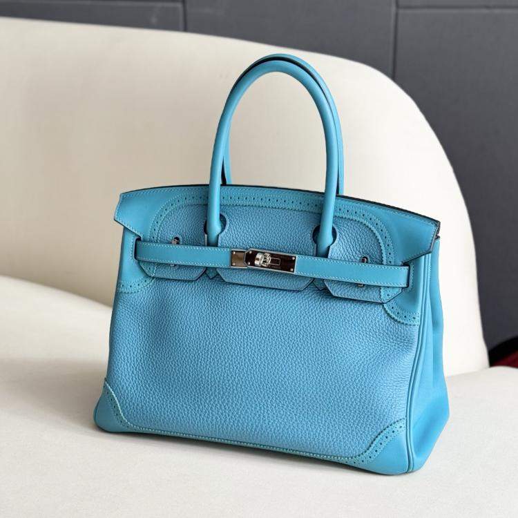 Pre Owned Hermes Birkin 30 Turquoise Togo Leather Tote Bag