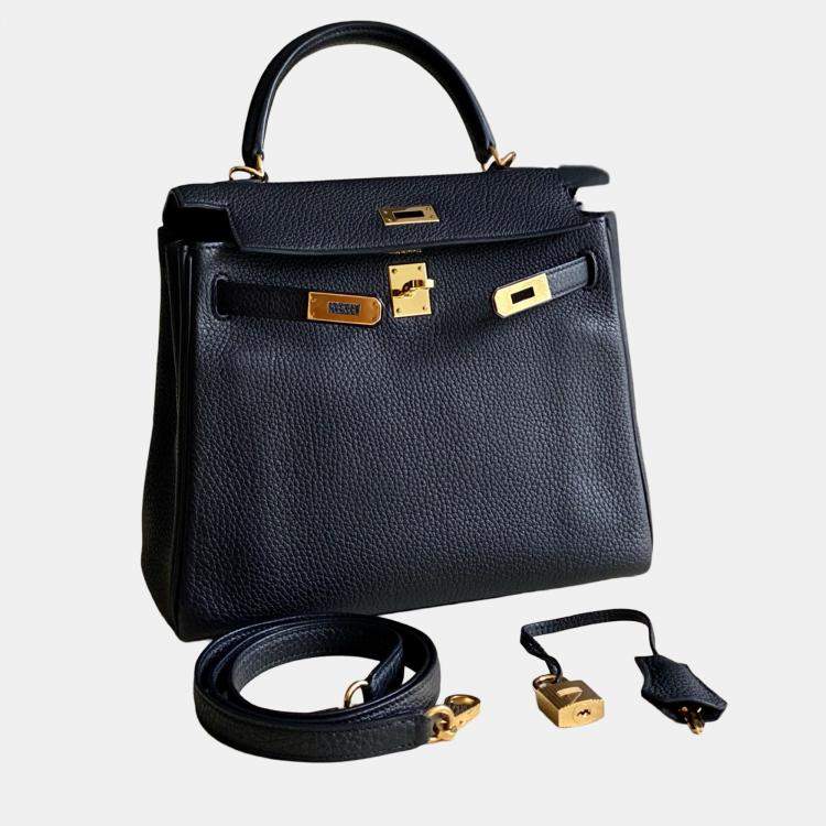 Pre Owned Hermes Kelly 25 Black Leather Shoulder Bag