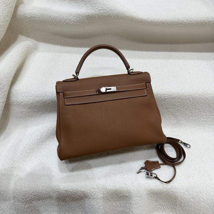 Pre Owned Hermes Kelly 32 Gold Leather Shoulder Bag