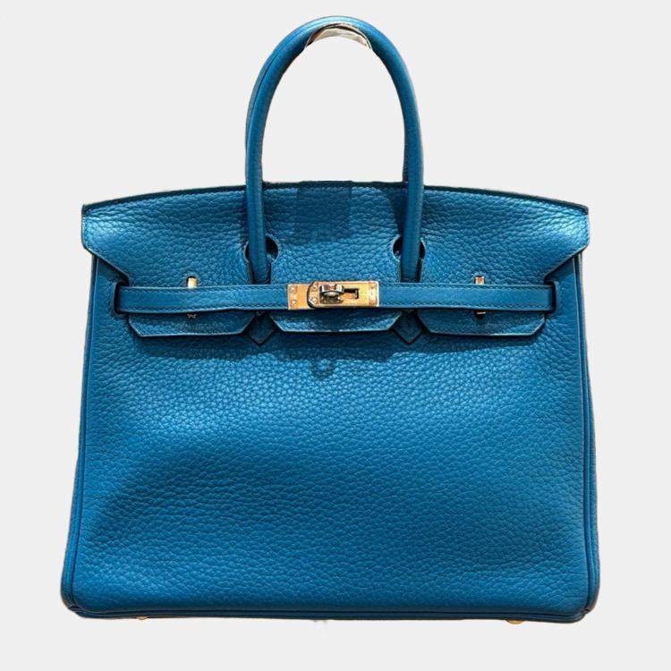Pre Owned Hermes Birkin 25 Blue Leather Handbag