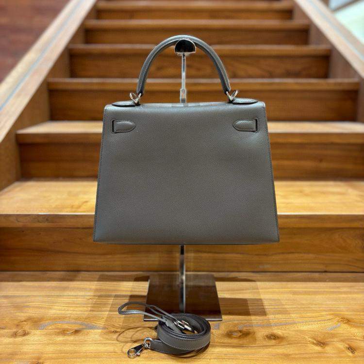 Pre Owned Hermes Kelly 28 Grey Leather Handbag