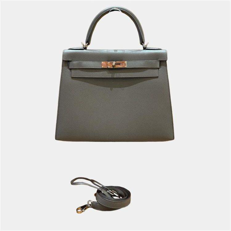 Pre Owned Hermes Kelly 28 Grey Leather Handbag