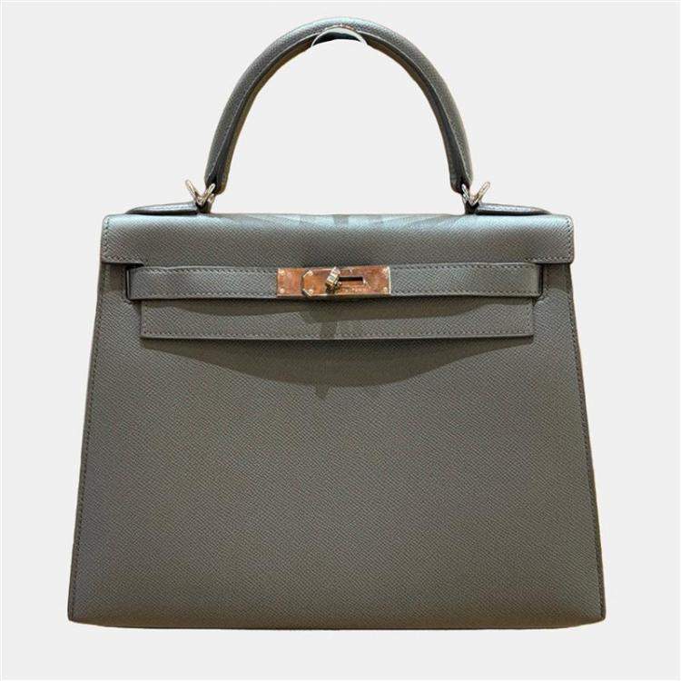 Pre Owned Hermes Kelly 28 Grey Leather Handbag