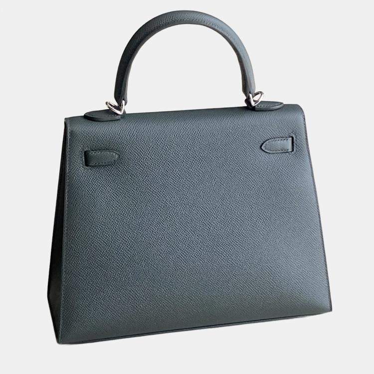Pre Owned Hermes Kelly 25 Grey Leather Handbag