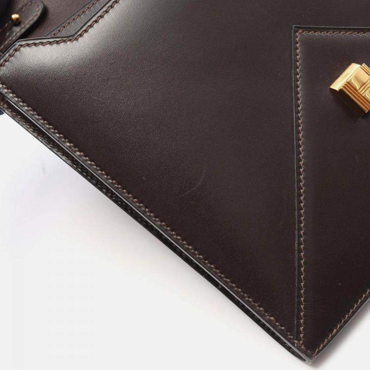 Pre Owned Hermes Brown Box Calf Leather Shoulder Bag