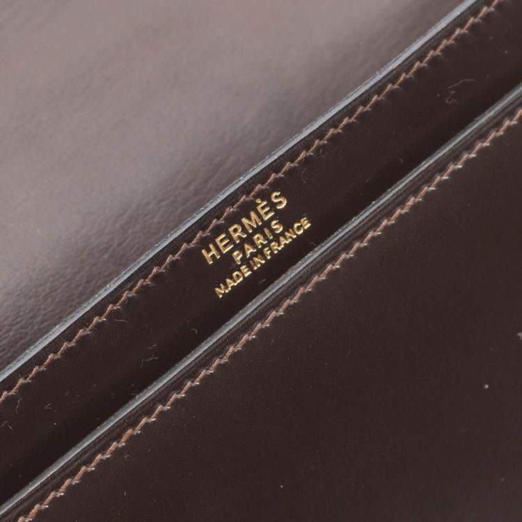 Pre Owned Hermes Brown Box Calf Leather Shoulder Bag