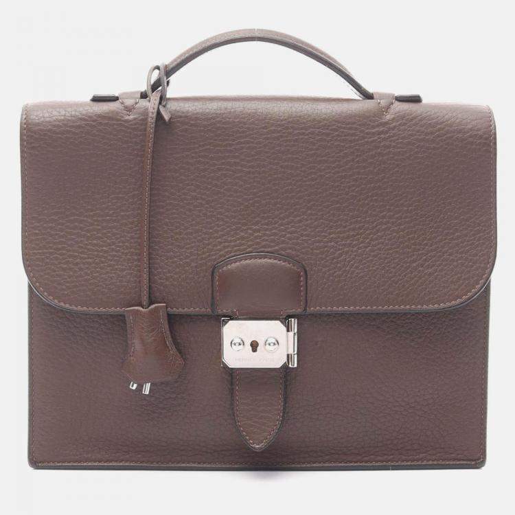 Pre Owned Hermes Sac A Depeche 27 Brown Havane Fjord Leather Business Bag