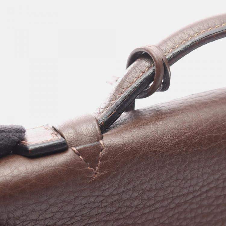Pre Owned Hermes Sac A Depeche 27 Brown Havane Fjord Leather Business Bag