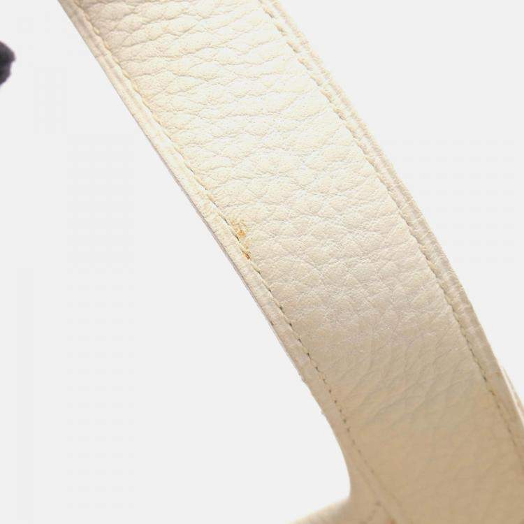 Pre Owned Hermes Picotin White Ecru Clemence Leather Toile H Canvas Handbag PM