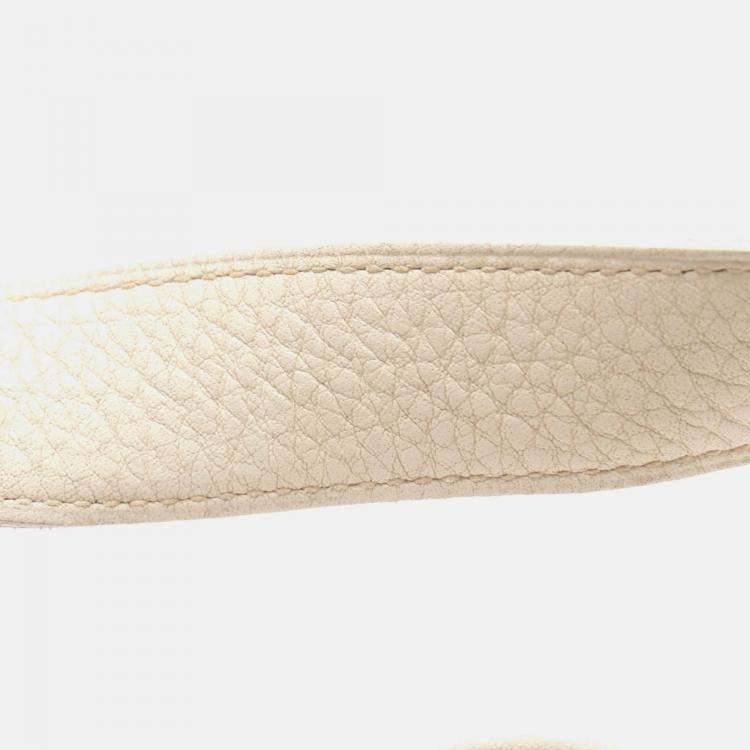 Pre Owned Hermes Picotin White Ecru Clemence Leather Toile H Canvas Handbag PM