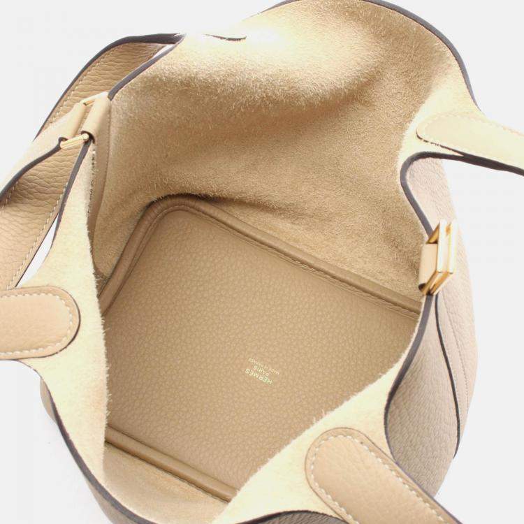 Pre Owned Hermes Picotin Lock Beige Trench Clemence Leather Handbag PM