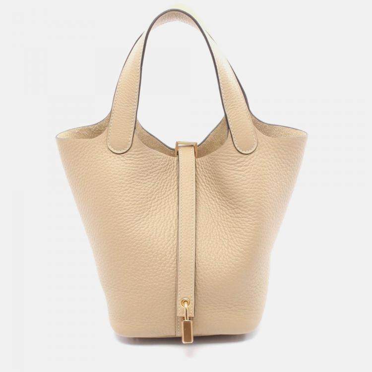 Pre Owned Hermes Picotin Lock Beige Trench Clemence Leather Handbag PM