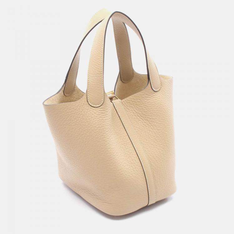 Pre Owned Hermes Picotin Lock Beige Trench Clemence Leather Handbag PM