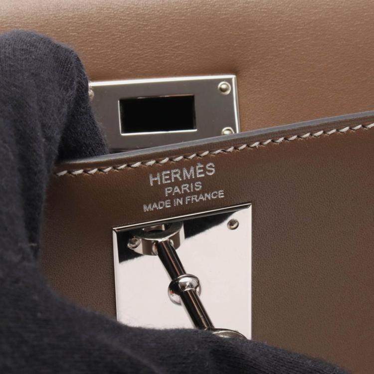 Pre Owned Hermes Kelly 28 Etoupe Grey Tadelakt Leather Handbag