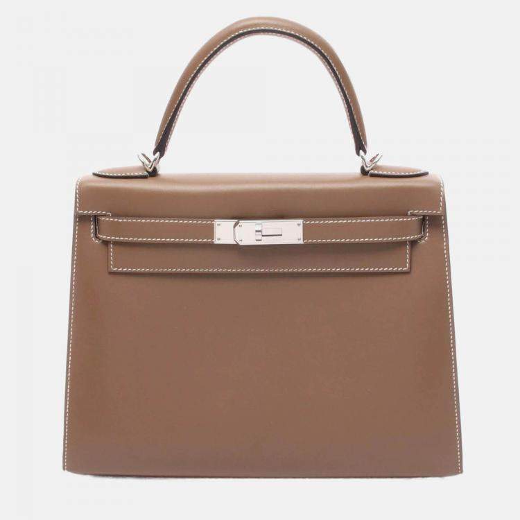 Pre Owned Hermes Kelly 28 Etoupe Grey Tadelakt Leather Handbag