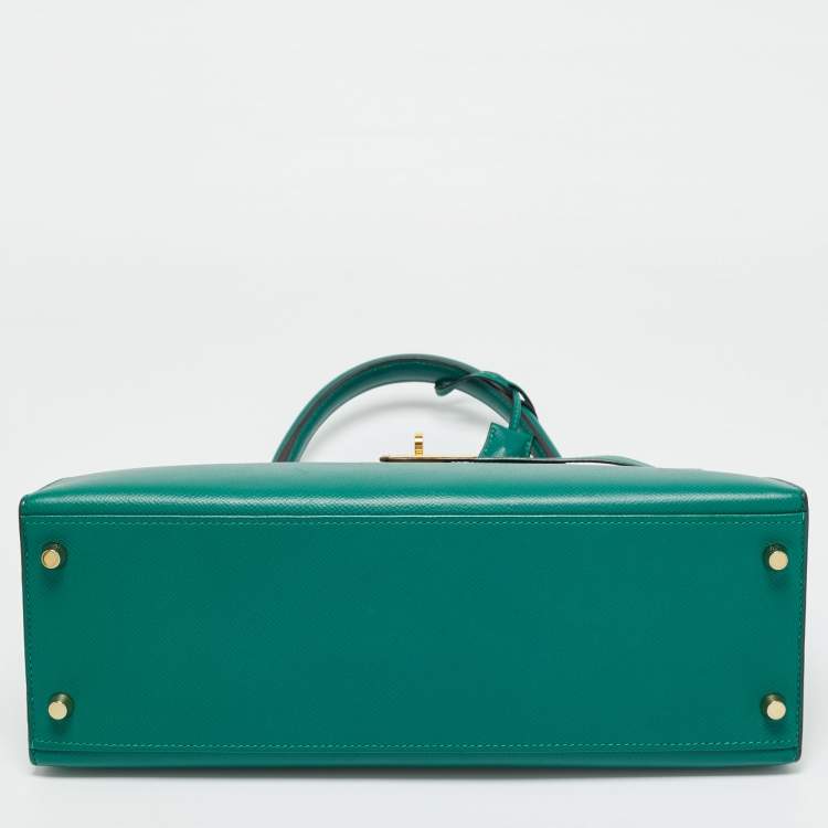 Pre Owned Hermes Malachite Epsom Leather Gold Finish Kelly Sellier 32 Bag