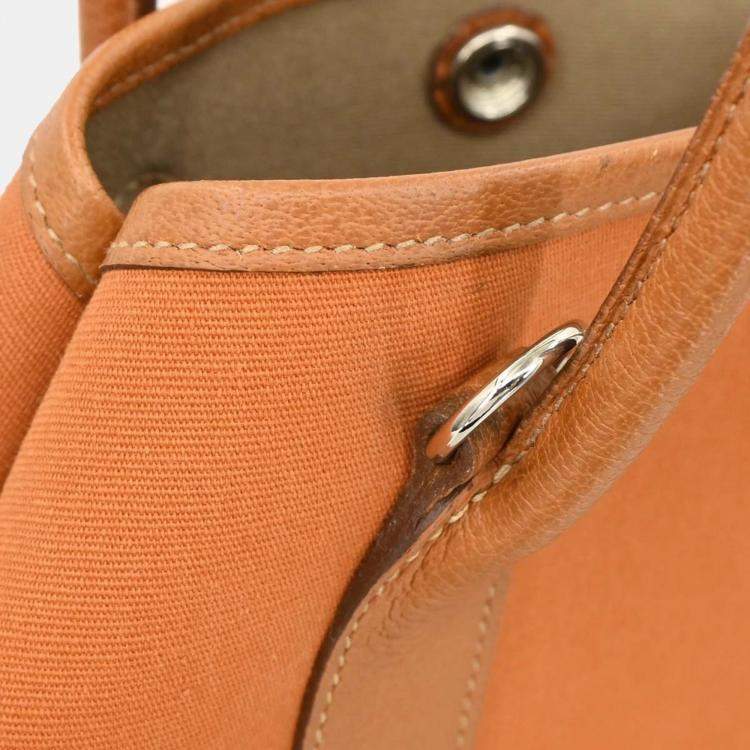 Pre Owned Hermes Garden File PM 2way Orange Toile Officier Buffalo  Tote Bag