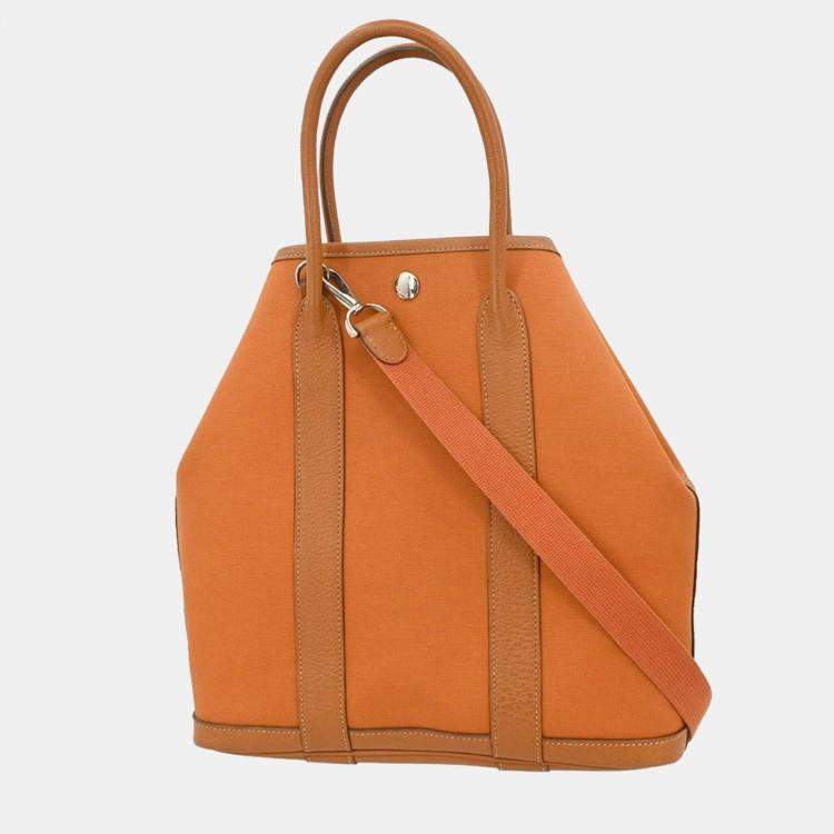 Pre Owned Hermes Garden File PM 2way Orange Toile Officier Buffalo  Tote Bag