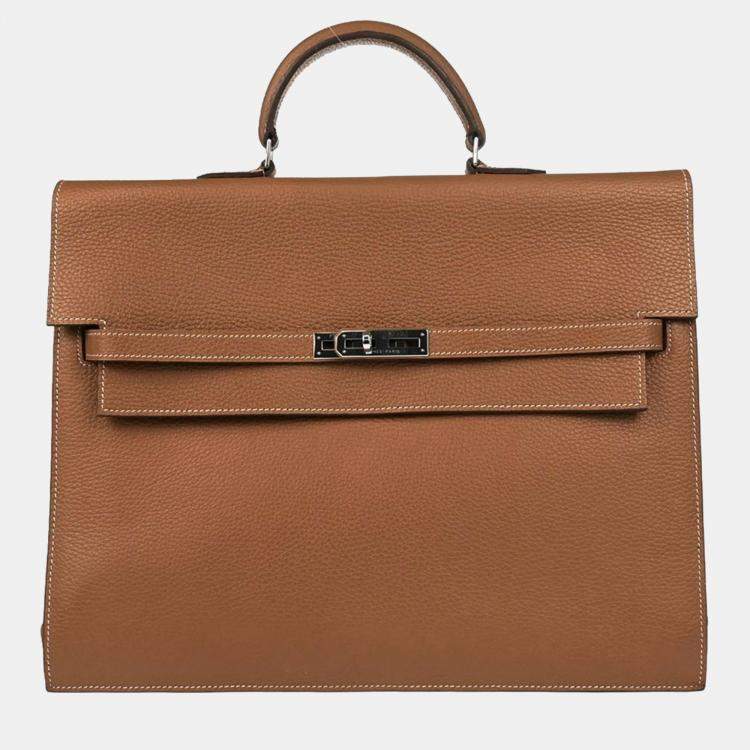 Pre Owned Hermes Kelly Depeche 38 Gold Taurillon Clemence Business Handbag