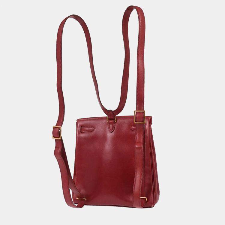 Pre Owned Hermes Kelly A Dos Rouge Vif Box Calf Backpack PM