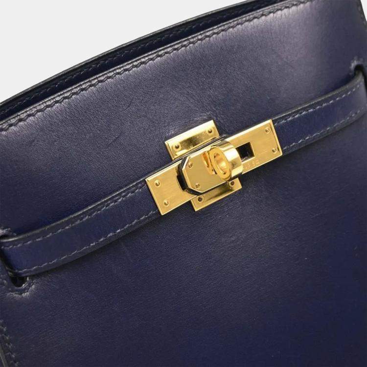Pre Owned Hermes Kelly Sport Navy Blue Box Calf Shoulder Bag PM