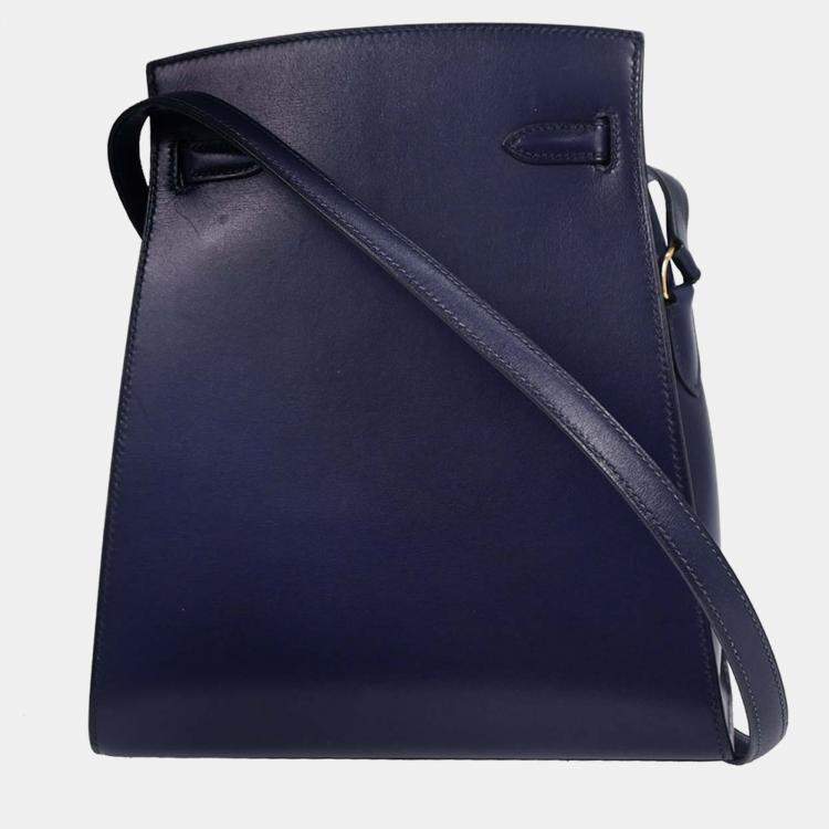 Pre Owned Hermes Kelly Sport Navy Blue Box Calf Shoulder Bag PM