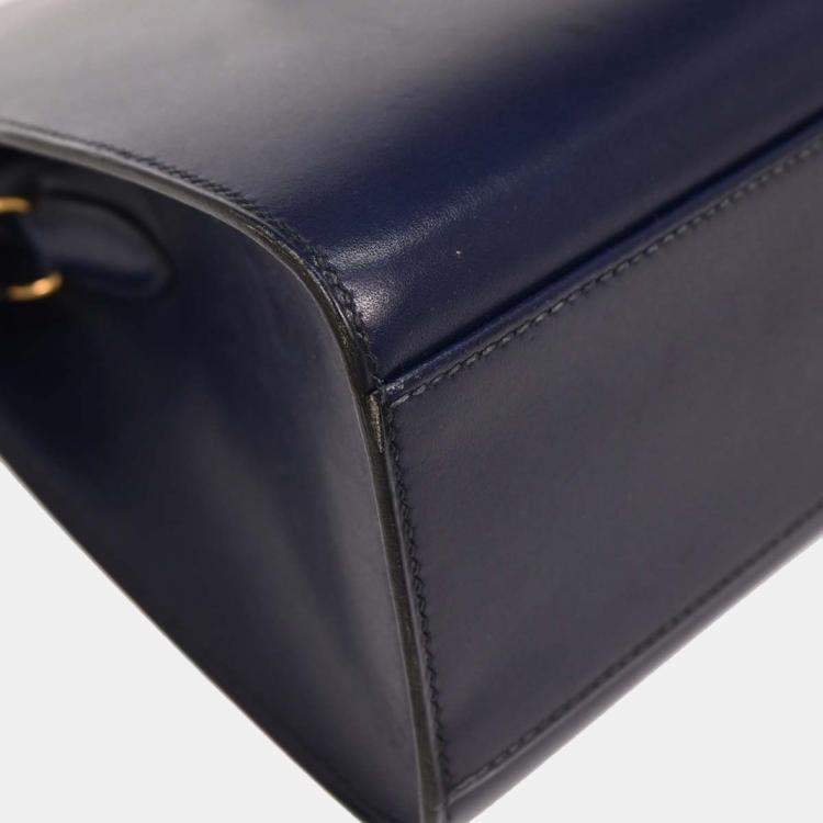 Pre Owned Hermes Kelly Sport Navy Blue Box Calf Shoulder Bag PM