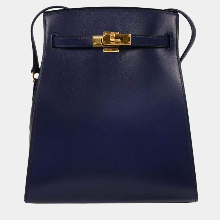 Pre Owned Hermes Kelly Sport Navy Blue Box Calf Shoulder Bag PM