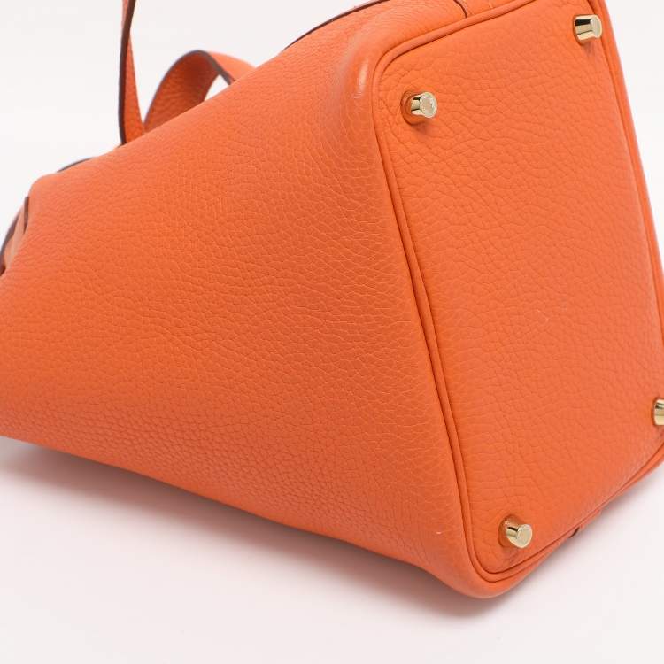 Pre Owned Hermes Apricot Taurillon Clemence Leather Picotin Lock 18 Bag