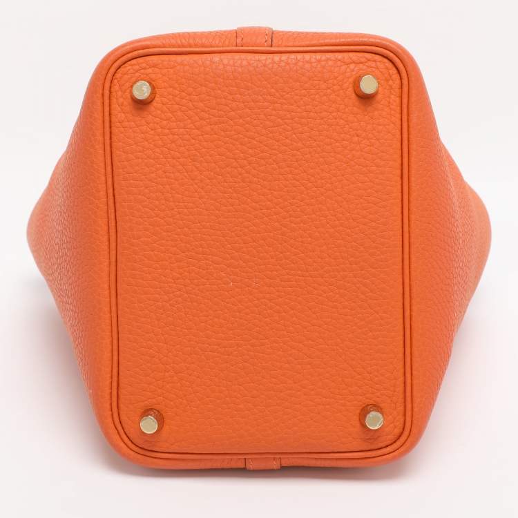 Pre Owned Hermes Apricot Taurillon Clemence Leather Picotin Lock 18 Bag