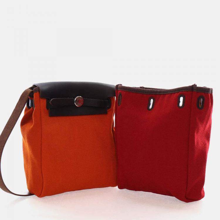 Pre Owned Hermes Herbag TPM Orange Canvas Bag 