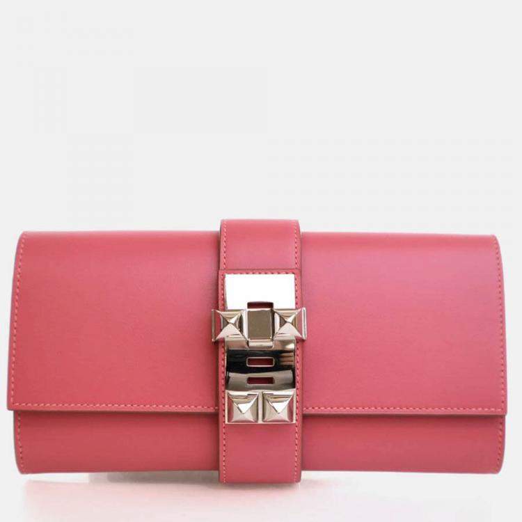 Pre Owned Hermes Tadelakt Medor Rose Lipstick Clutch