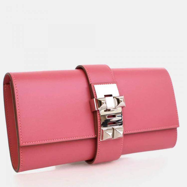 Pre Owned Hermes Tadelakt Medor Rose Lipstick Clutch