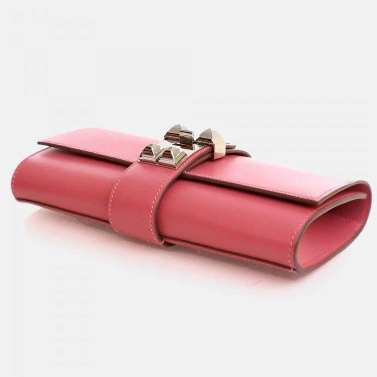 Pre Owned Hermes Tadelakt Medor Rose Lipstick Clutch